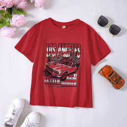 4-9Y Kids Car Letter Print Casual T-Shirts  Kids Clothing  