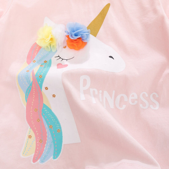 18M-7Y Toddler Girls Pink Short Sleeve Unicorn Dresses  Girls Clothes  