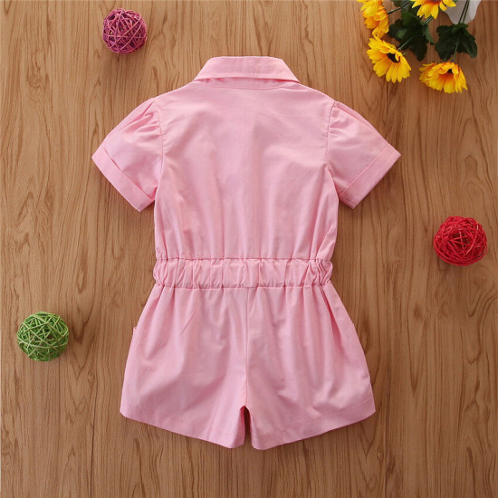18M-6Y Toddler Girls Pink Lapel Shorts Sleeve Rompers  Girls Clothes  