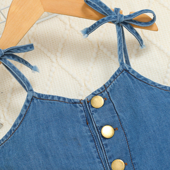 9M-5Y Toddler Girls Button Denim Sling Rompers  Girls Fashion Clothes  
