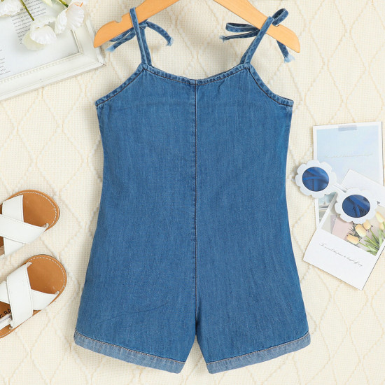 9M-5Y Toddler Girls Button Denim Sling Rompers  Girls Fashion Clothes  