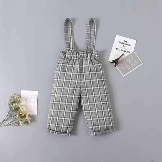 18M-6Y Toddler Girls Polka Dot Check Suspender Trousers  Girls Fashion Clothes  