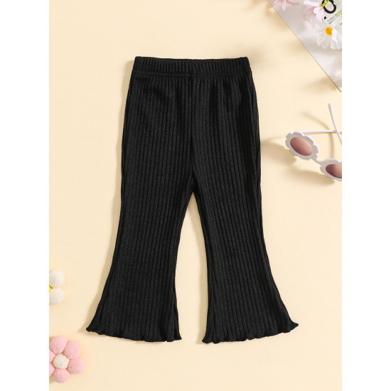 18M-6Y 3pcs Toddler Girls Solid Color Ribbed Flared Pants  Girls Fashion Clothes  
