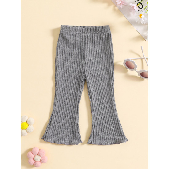 18M-6Y 3pcs Toddler Girls Solid Color Ribbed Flared Pants  Girls Fashion Clothes  