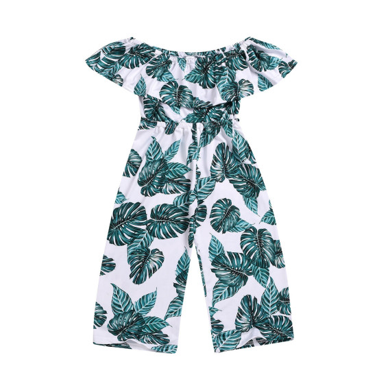 3-11Y Big Kids Girls Off-Shoulder Banana Leaf Print Jumpsuit  Kid Clothing  