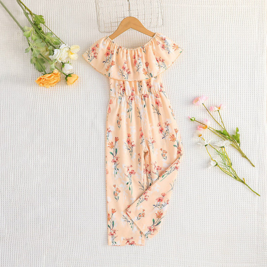 2-7Y Toddler Girls Floral Off-Shoulder Jumpsuit  Girls Clothes  