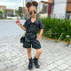 18M-7Y Toddler Girls Short Sleeve Waist Leather Jumpsuit  Girls Clothes  