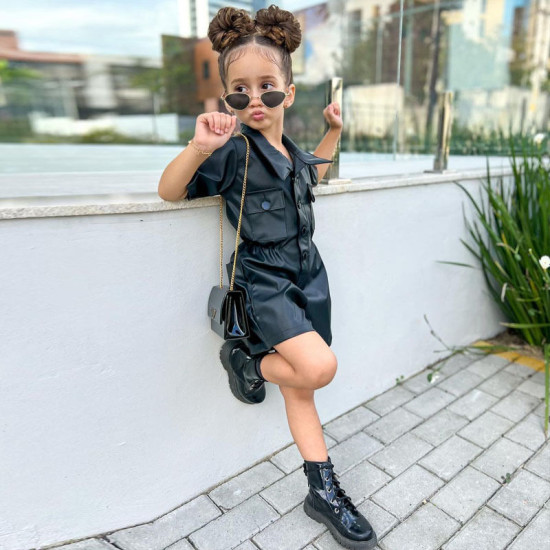 18M-7Y Toddler Girls Short Sleeve Waist Leather Jumpsuit  Girls Clothes  