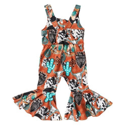 6M-4Y Toddler Girls Cactus Print Flared Jumpsuit Fashion Girl   
