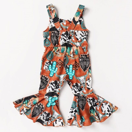 6M-4Y Toddler Girls Cactus Print Flared Jumpsuit Fashion Girl   