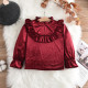 3-7Y Toddler Girls Ruffled Collar Long Sleeve Vintage Red Velvet Tops  Girls Clothes  