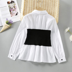 4-10Y Kids Girls Contrast White Shirt Waist Shirts  Trendy Kids Clothing  