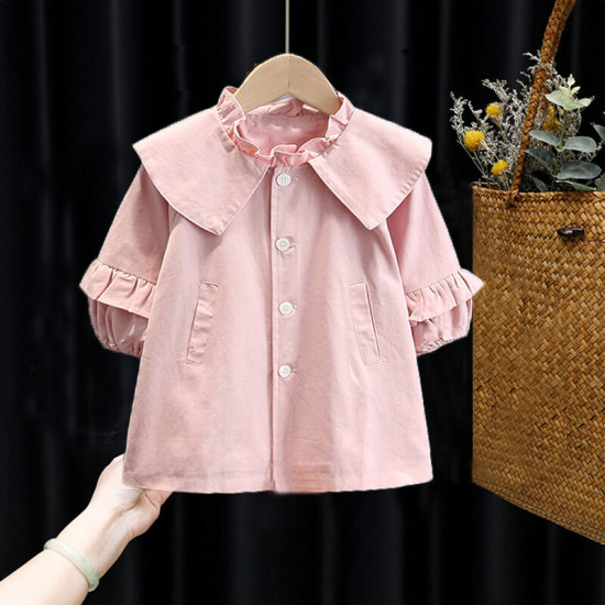 9M-6Y Solid Color Button Wide Collar Tops Girl Baby  Clothing  