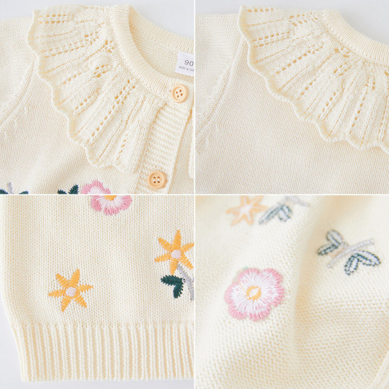 12M-6Y Toddler Girls Embroidered Floral Knitted Cardigan Sweater  Girls Clothes  
