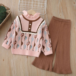 18M-6Y Toddler Girls Set Knitted Jacquard Sweater And Wide Leg Pants  Girls Fashion Clothes  