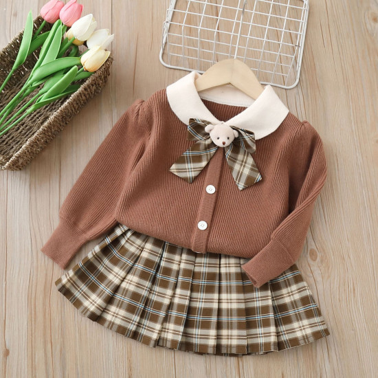 18M-6Y Toddler Girls Sets Knitted Bowtie Cardigan Sweater  Girls Clothes  