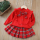 18M-6Y Toddler Girls Knitted Sets Bow Sweater Cardigan Plaid Skirts  Girls Clothes  
