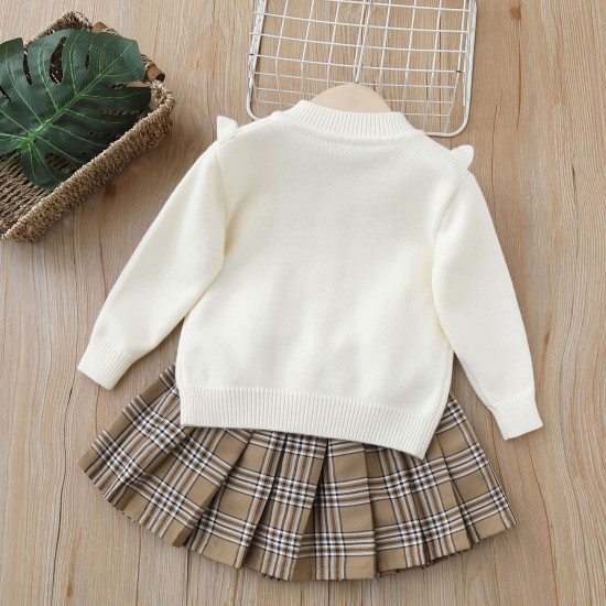 18M-6Y Toddler Girls Knitted Sets Bow Sweater Cardigan Plaid Skirts  Girls Clothes  