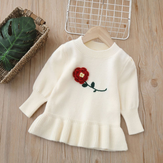 9M-5Y Toddler Girls Handmade Flower Knitted Sweater Dress  Girls Clothes  