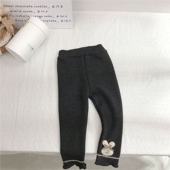 18M-6Y Thicken Fleece Warm Pants Bunny And Flower Trousers  Kids Boutique Clothing  