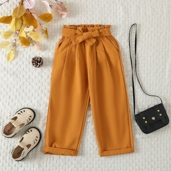 2-7Y Toddler Girls Solid Color Trousers With Belt  Girls Clothes  