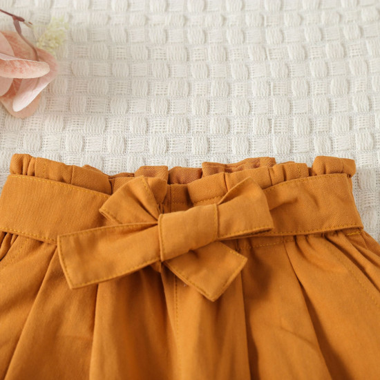 2-7Y Toddler Girls Solid Color Trousers With Belt  Girls Clothes  