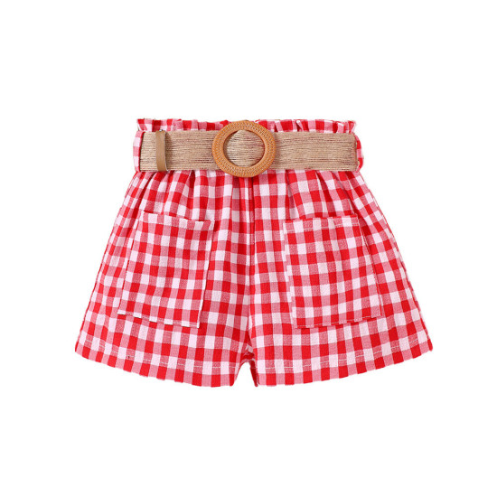 18M-6Y Toddler Girls Summer Casual Plaid Shorts With Pockets And Belt Fashion Girl   