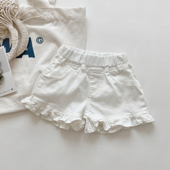 18M-7Y Toddler Girl Solid Color Wood Ear Hem Denim Shorts  Girls Fashion Clothes  