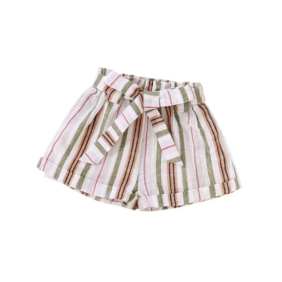 18M-6Y Toddler Girl Vertical Striped Shorts With Waist Belt Fashion Girl   
