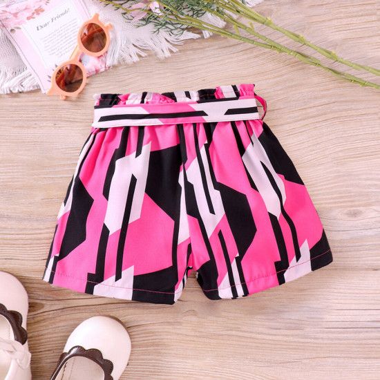 18M-6Y Toddler Girls Summer Multicolor Printed Casual Shorts With Belt  Girls Clothes  