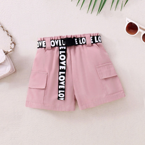 18M-6Y Toddler Girls Summer Pink Casual Shorts With Letter Belt  Girls Clothes  