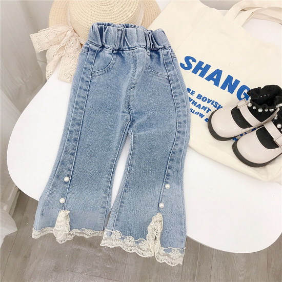9M-6Y Toddler Girls Lace Hem Bell Bottom Jeans  Girls Fashion Clothes  