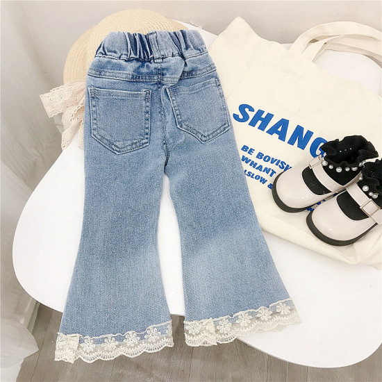 9M-6Y Toddler Girls Lace Hem Bell Bottom Jeans  Girls Fashion Clothes  