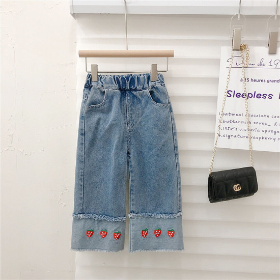 18M-6Y Toddler Girl Cartoon Bear Print Wide-Leg Jeans  Girls Clothes  