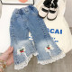 9M-6Y Toddler Girl Mesh Hem Patchwork Bow Flare Jeans wholesale girls fashion clothes  
