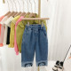 9M-6Y Toddler Girls Cuffed Cartoon Embroidered Loose-Fit Straight-Leg Jeans  Girls Clothes  