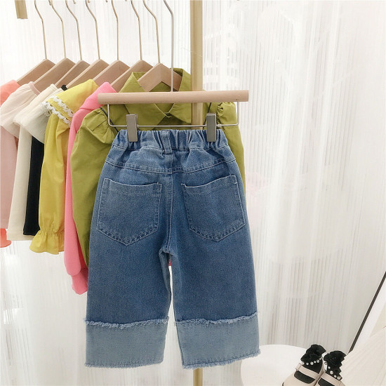 9M-6Y Toddler Girls Cuffed Cartoon Embroidered Loose-Fit Straight-Leg Jeans  Girls Clothes  