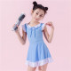 5-8Y Lace Lotus Flying Sleeve Texture Bowknot Dress Swimsuit  Kids Boutique Clothing  