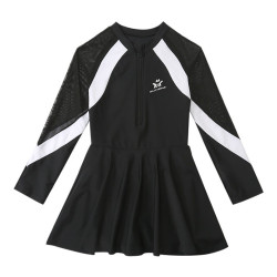 5-9Y Striped Long Sleeve Black Zipper Swimwear Swimsuit Dress  Kids Boutique Clothing  