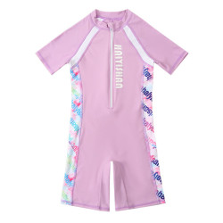5-9Y Letter Print Colorful Striped Short Sleeve Zipper Swimsuit Jumpsuit  Kids Boutique Clothing  