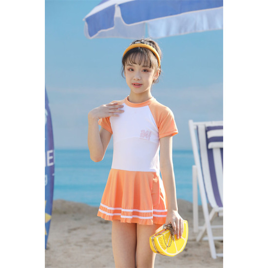 6-10Y Colorblock Short Sleeve Striped Skirt Swimwear Dress  Kids Boutique Clothing  