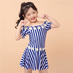 6-9Y Daisy Striped Lotus Short Sleeve Swimwear Dress  Kids Boutique Clothing  