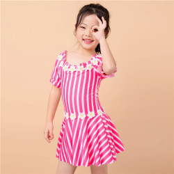 6-9Y Daisy Striped Lotus Short Sleeve Swimwear Dress  Kids Boutique Clothing  