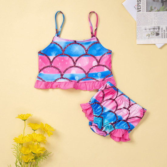 18M-6Y Toddler Girls Mermaid Swimsuit Two-Piece Camisole Top Shorts  Girls Clothes  