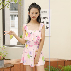 11-16Y Hotspring Flower Lotus Flying Sleeve Suspender Swimwear Dress  Kids Boutique Clothing  