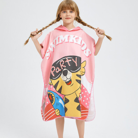Toddler Kids Beachwear Cartoon Printing Children's Beach Bathrobe Wear Bath Towel Swimming Cloak Quick-Drying  