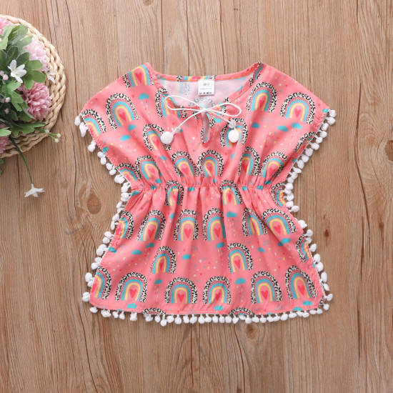 18M-6Y Toddler Girls Beach Pom Pom Trim Dress  Girls Clothes  