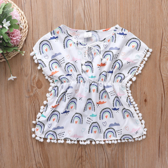 18M-6Y Toddler Girls Beach Pom Pom Trim Dress  Girls Clothes  