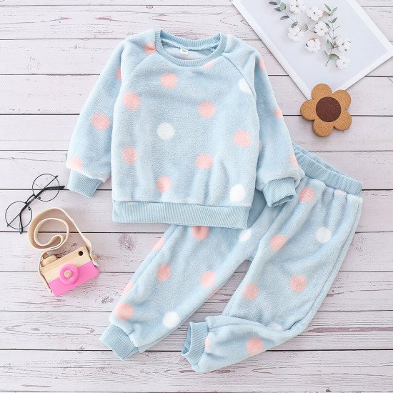 18M-6Y Toddler Girls Loungewear Flannel Plush Polka Dot Two-Piece Set  Girls Clothes  