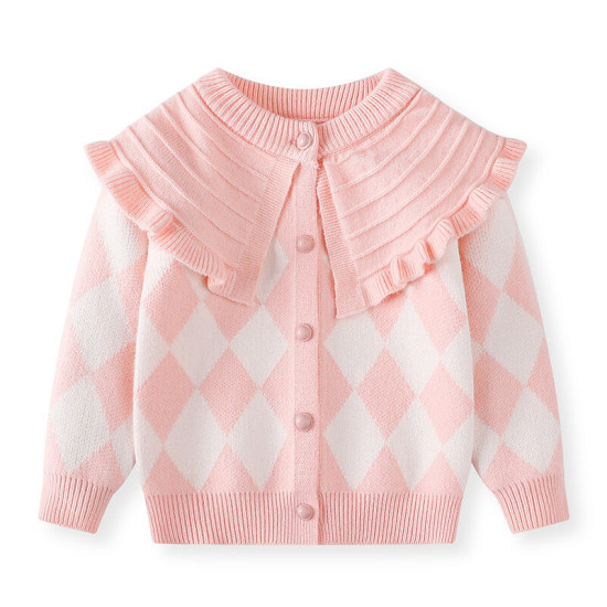 2-6Y Toddler Girl Knitted Cardigan Autumn Plaid Sweater Top Coat  Toddler Clothes  